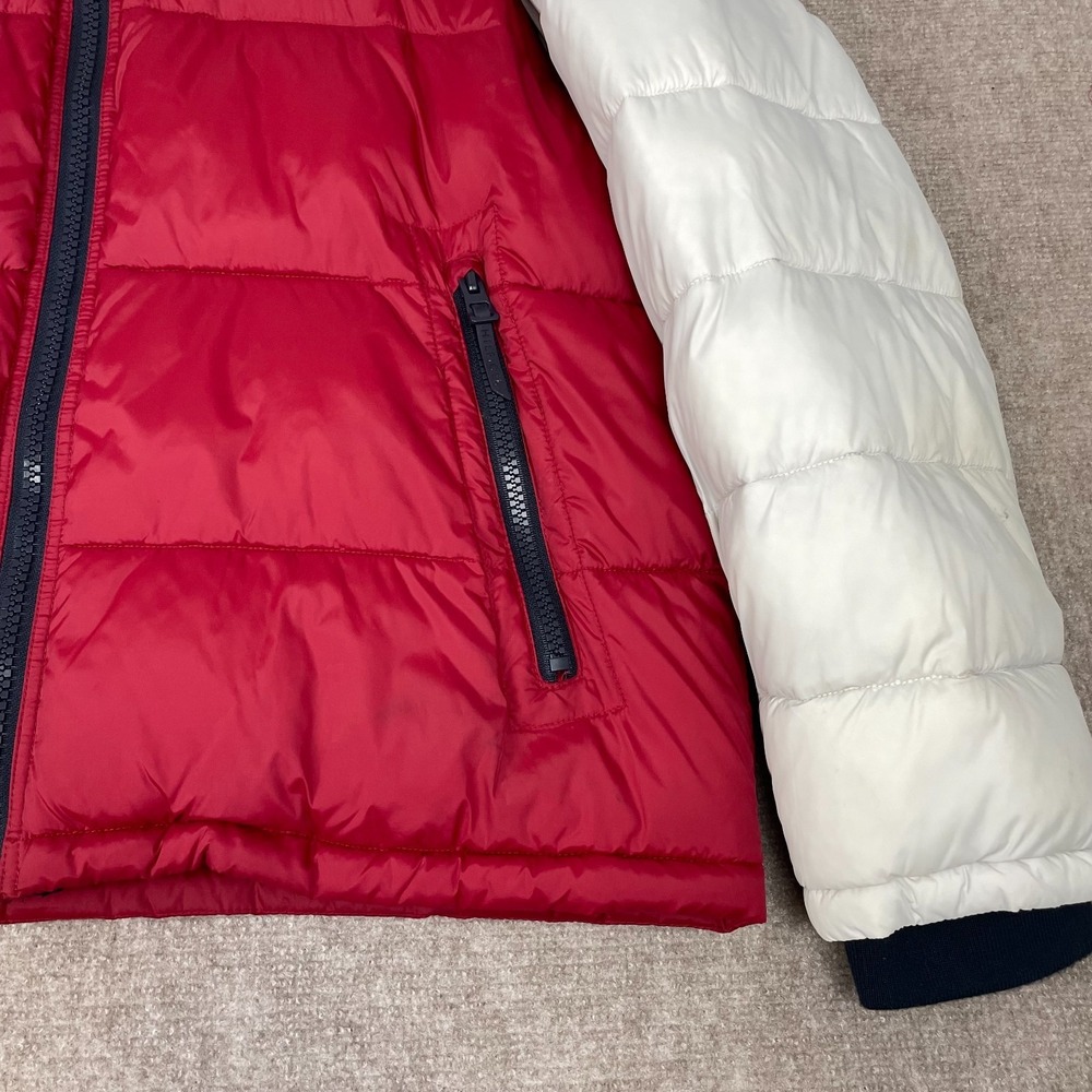 Tommy Hilfiger Puffer Jacket Mens 2XL Red White Varsity Hooded Full Zip Logo - Picture 4 of 16